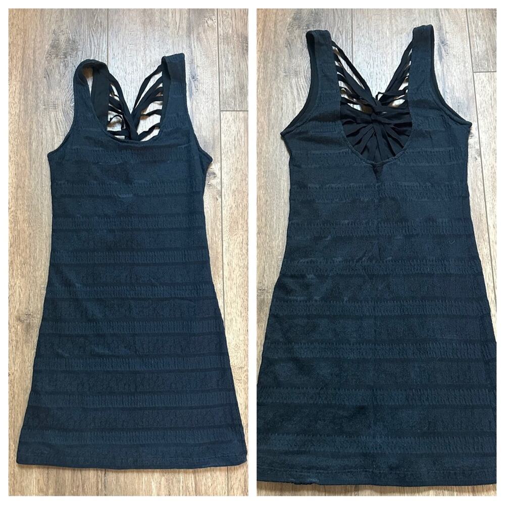 Free People Black Strappy Dress, Textured Material, Sheath, Statement, LBD, S‎